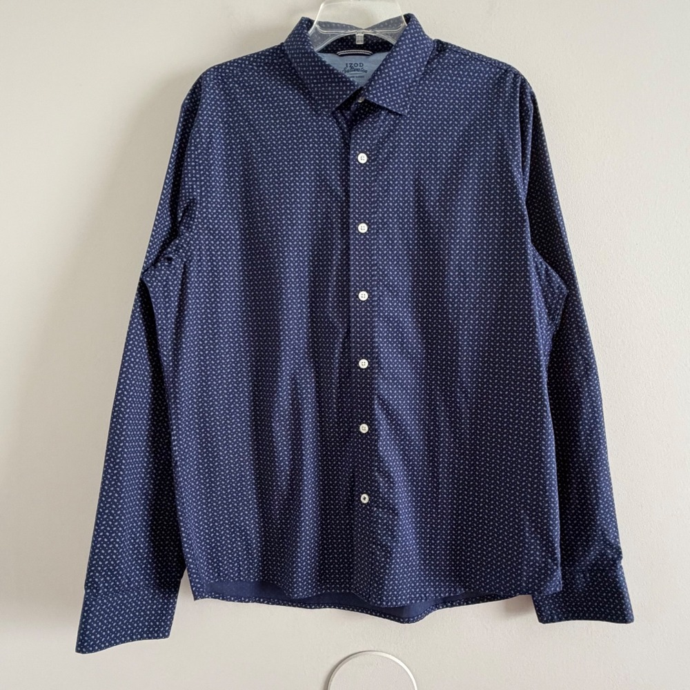 IZOD Saltwater Relaxed Classics Navy Blue White Paisley Button Up Shirt Large